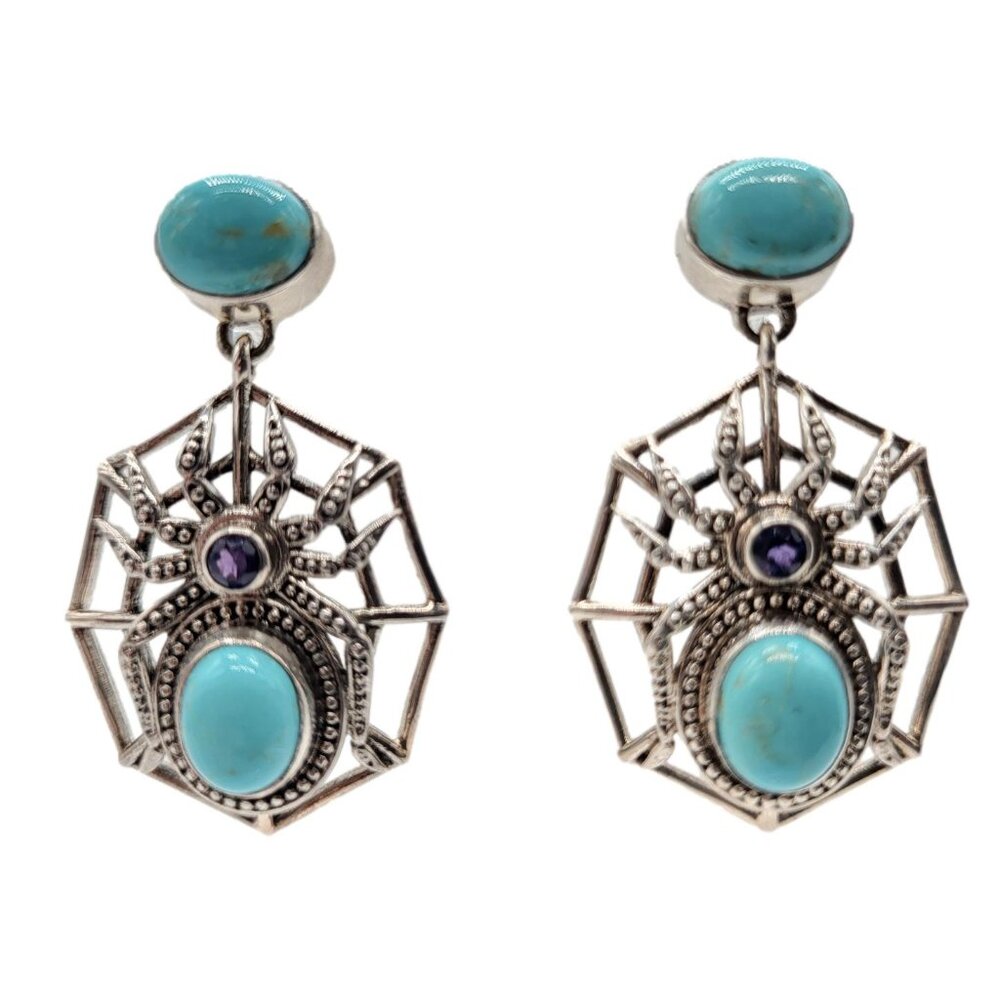 Nicky Butler Spider Earrings Turquoise & Amethyst Gemstone .925 Sterling SIlver - Picture 2 of 6